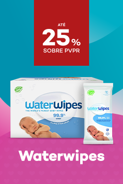 Marca Waterwipes com destaque promocional de até 25% sobre preço de Venda ao Público Recomendado